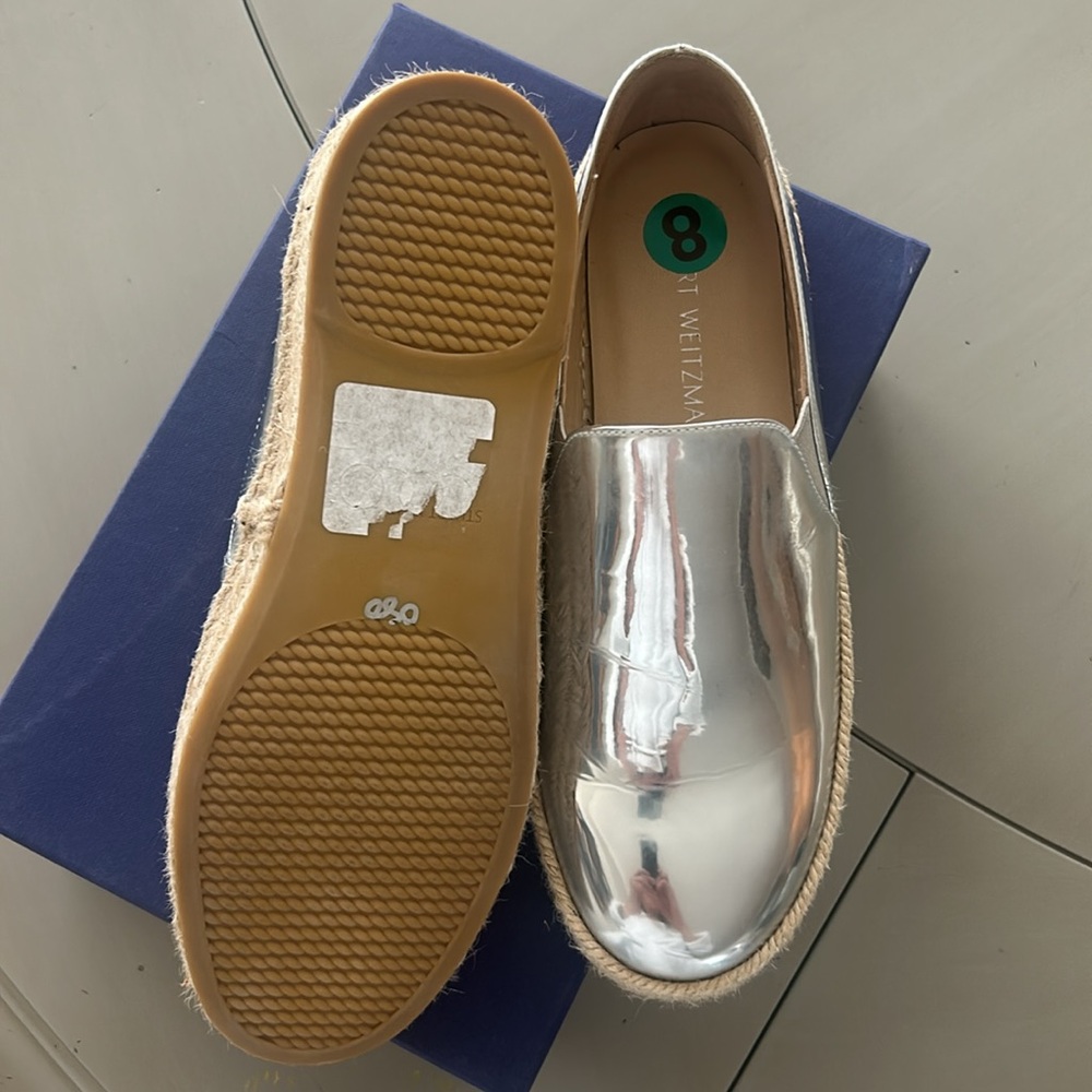 Stuart Weitzman Silver Espadrille Slip-Ons - Picture 10 of 10